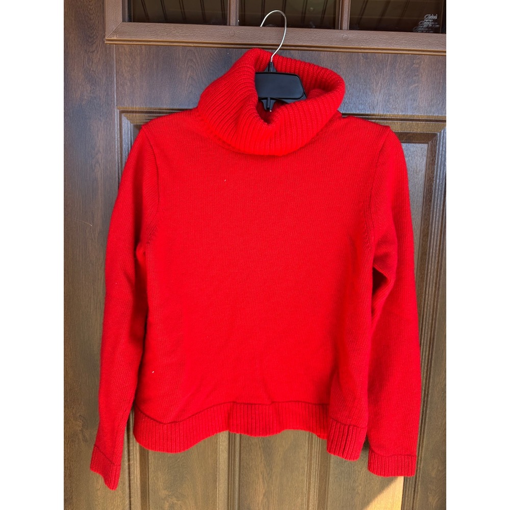New Women's‎ J.Crew Solid Red Turtleneck Merino Wool Blend Knit Sweater SZ M